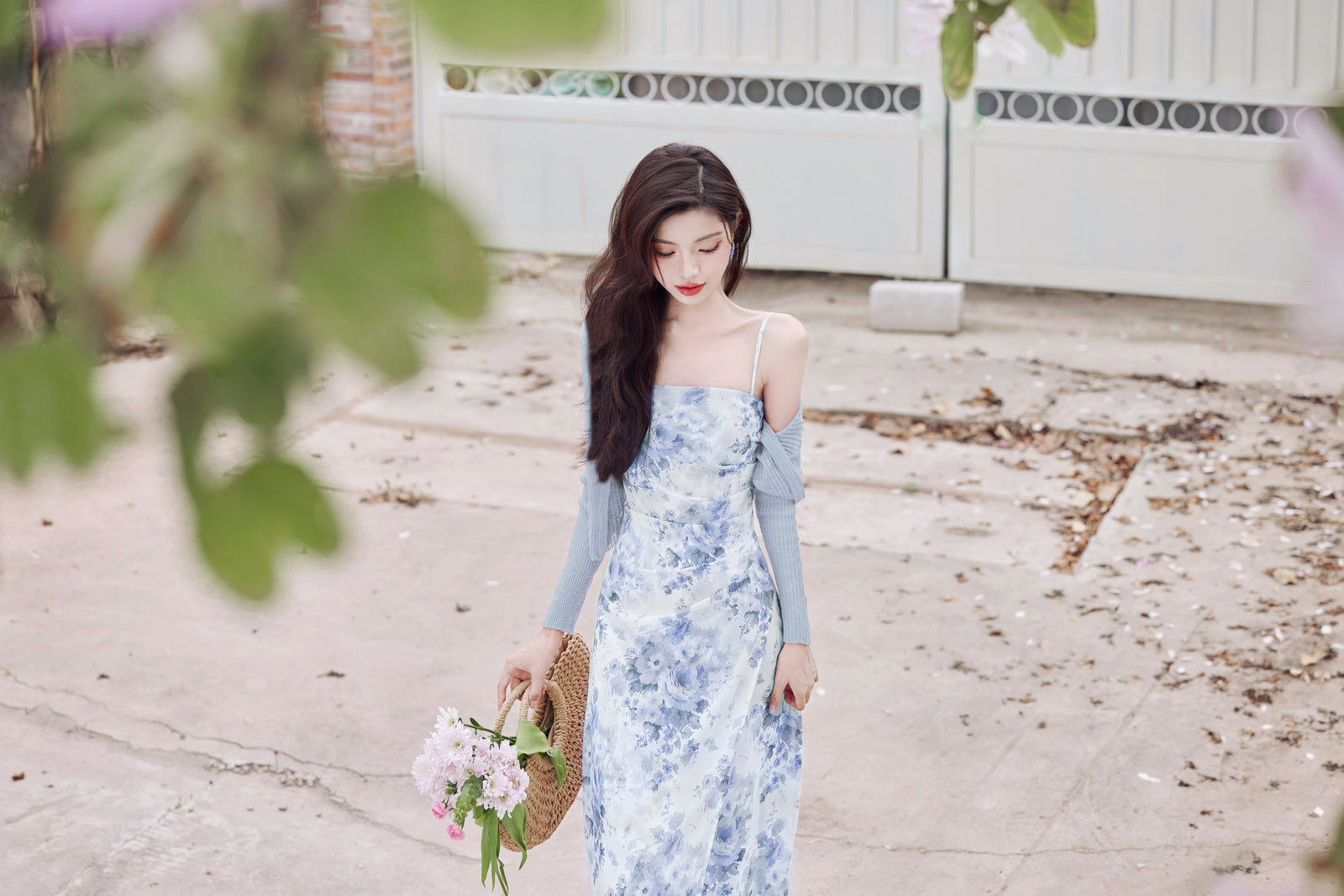 Angelic Blue Rose Watercolor Sleeveless Maxi Dress