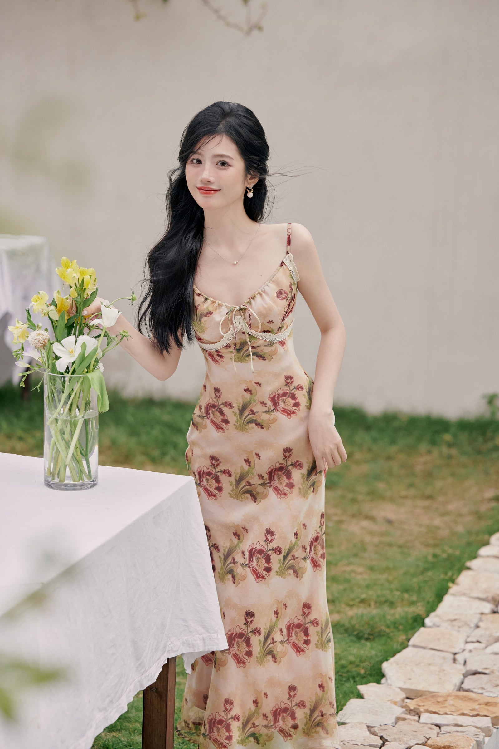 Spaghetti Strap Floral Dress with Cardigan - Masion Chérie