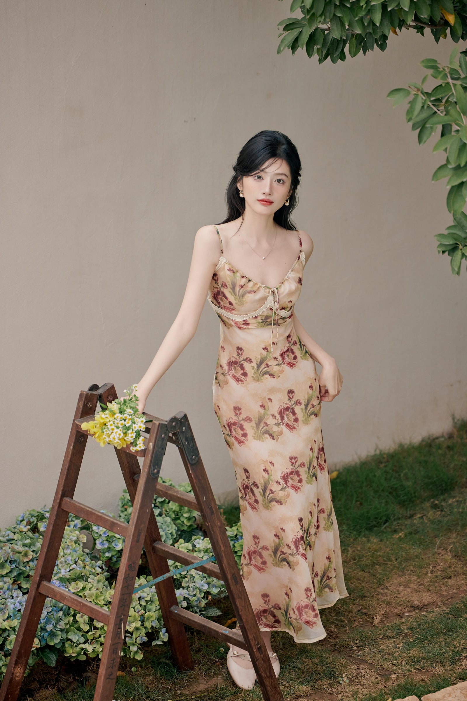 Spaghetti Strap Floral Dress with Cardigan - Masion Chérie