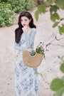 Angelic Blue Rose Watercolor Sleeveless Maxi Dress