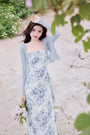 Angelic Blue Rose Watercolor Sleeveless Maxi Dress