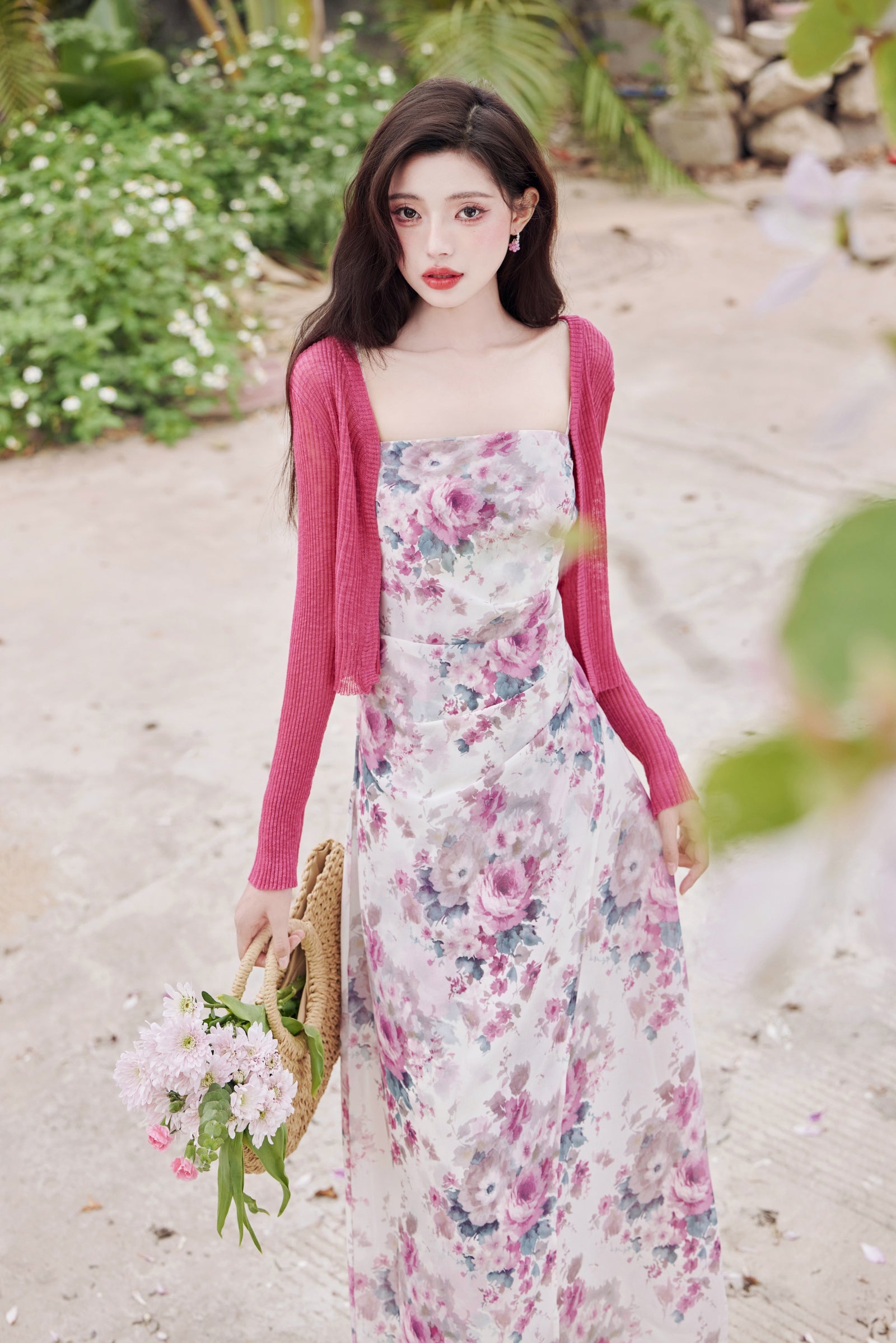 Vintage Pastel Floral Spaghetti Strap Midi Dress - Masion Chérie