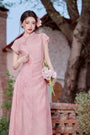 Vintage Pink Modified Cheongsam Dress Two-Piece Set - Masion Chérie