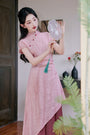 Peach Blossom Asymmetric Cheongsam Dress