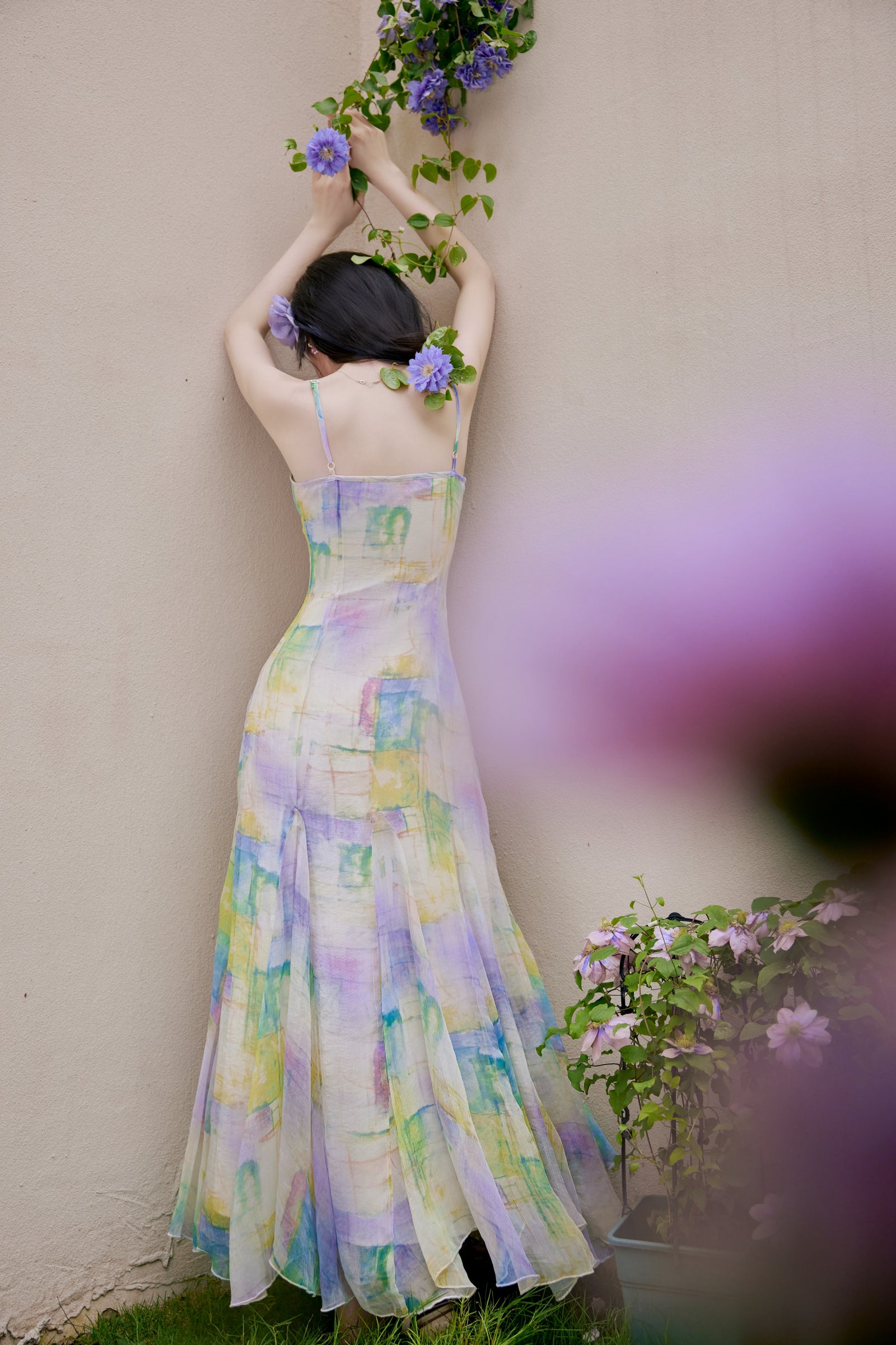 Celestial Pastel Watercolor Spaghetti Strap Maxi Dress