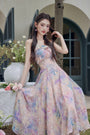 Enchanting Pastel Watercolor Ruffled Floral Midi Dress