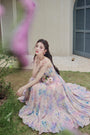 Enchanting Pastel Watercolor Ruffled Floral Midi Dress