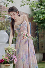 Enchanting Pastel Watercolor Ruffled Floral Midi Dress