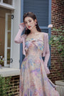 Enchanting Pastel Watercolor Ruffled Floral Midi Dress