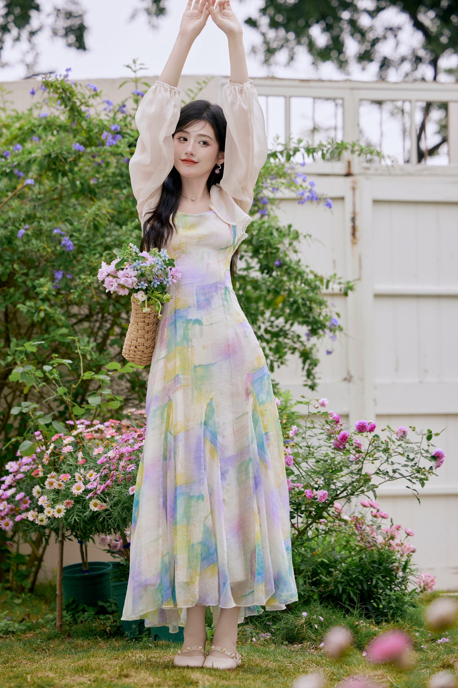 Celestial Pastel Watercolor Spaghetti Strap Maxi Dress