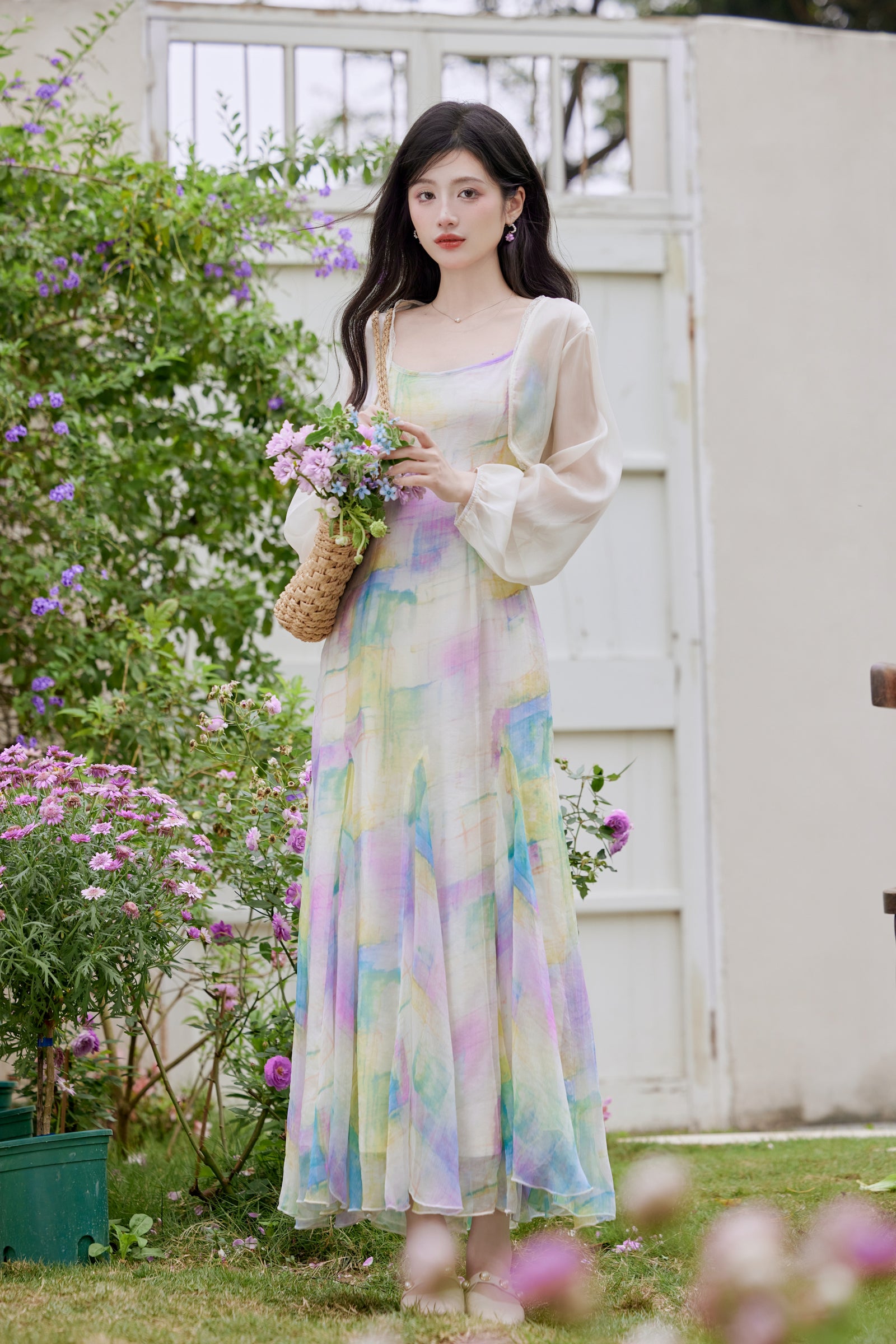 Celestial Pastel Watercolor Spaghetti Strap Maxi Dress