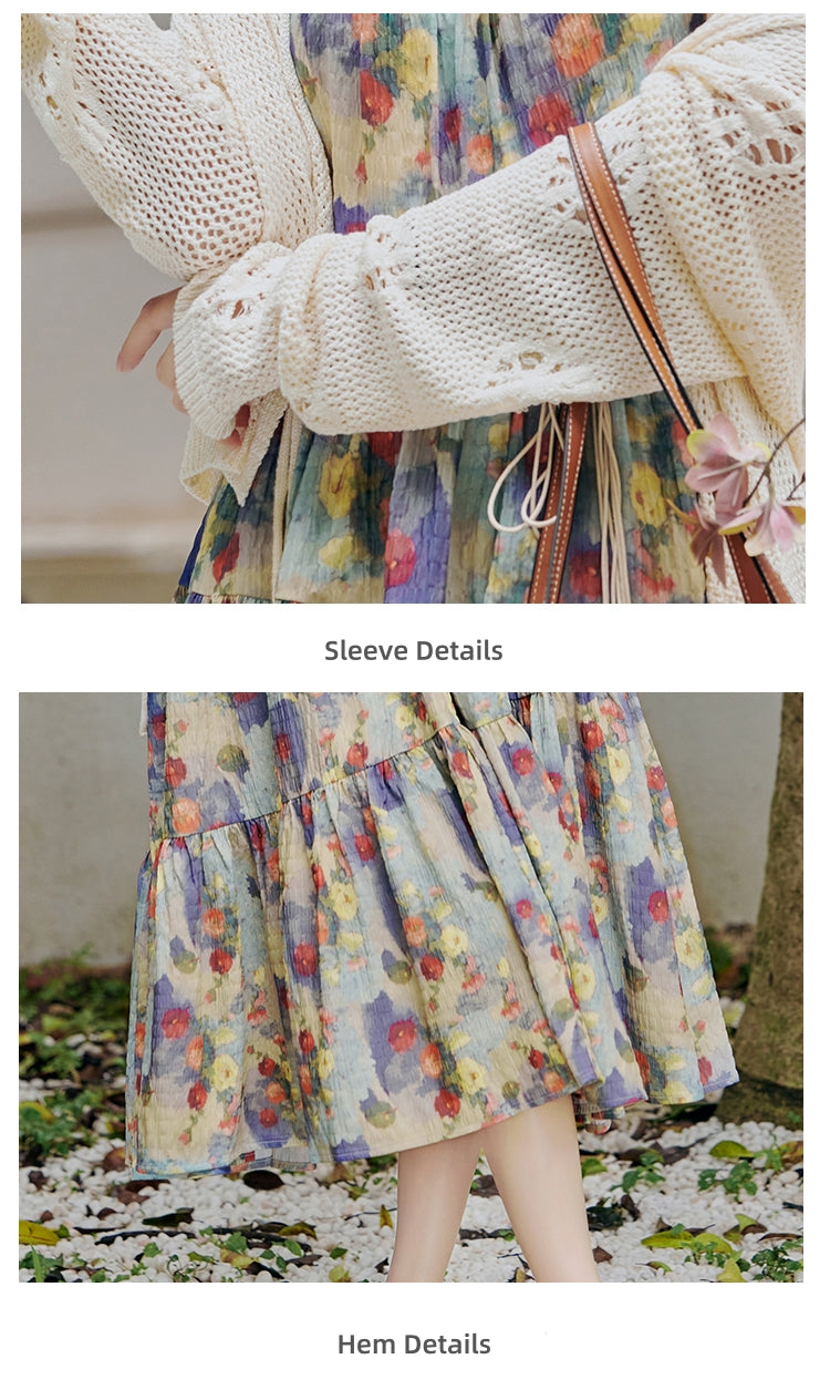 Boho Floral Pleated Spaghetti Strap Midi Dress