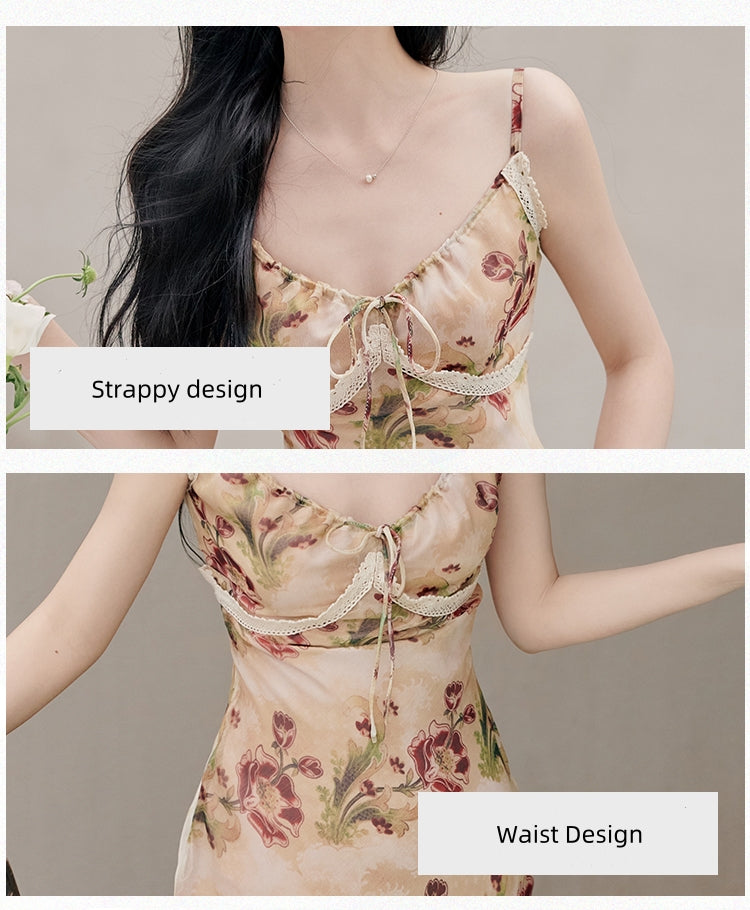 Spaghetti Strap Floral Dress with Cardigan - Masion Chérie