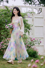 Celestial Pastel Watercolor Spaghetti Strap Maxi Dress