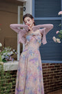 Enchanting Pastel Watercolor Ruffled Floral Midi Dress