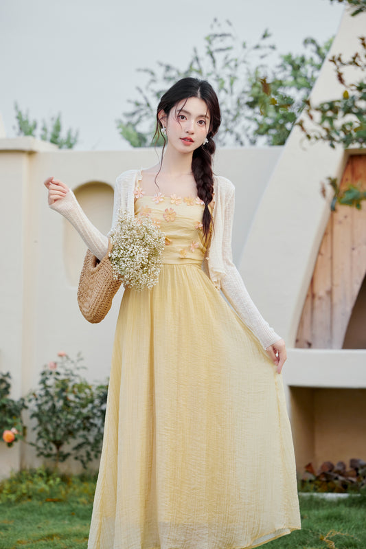 Daisy Embellished Pastel Yellow Maxi Dress