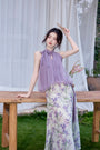 Orchid Dream Halter Blouse and Floral Maxi Skirt Set