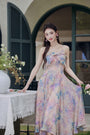 Enchanting Pastel Watercolor Ruffled Floral Midi Dress