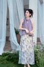 Orchid Dream Halter Blouse and Floral Maxi Skirt Set