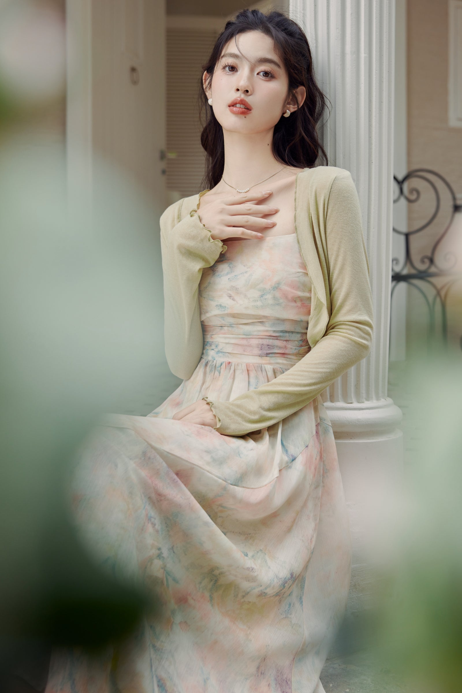 Pastel Watercolor Pleated Midi Dress - Masion Chérie 