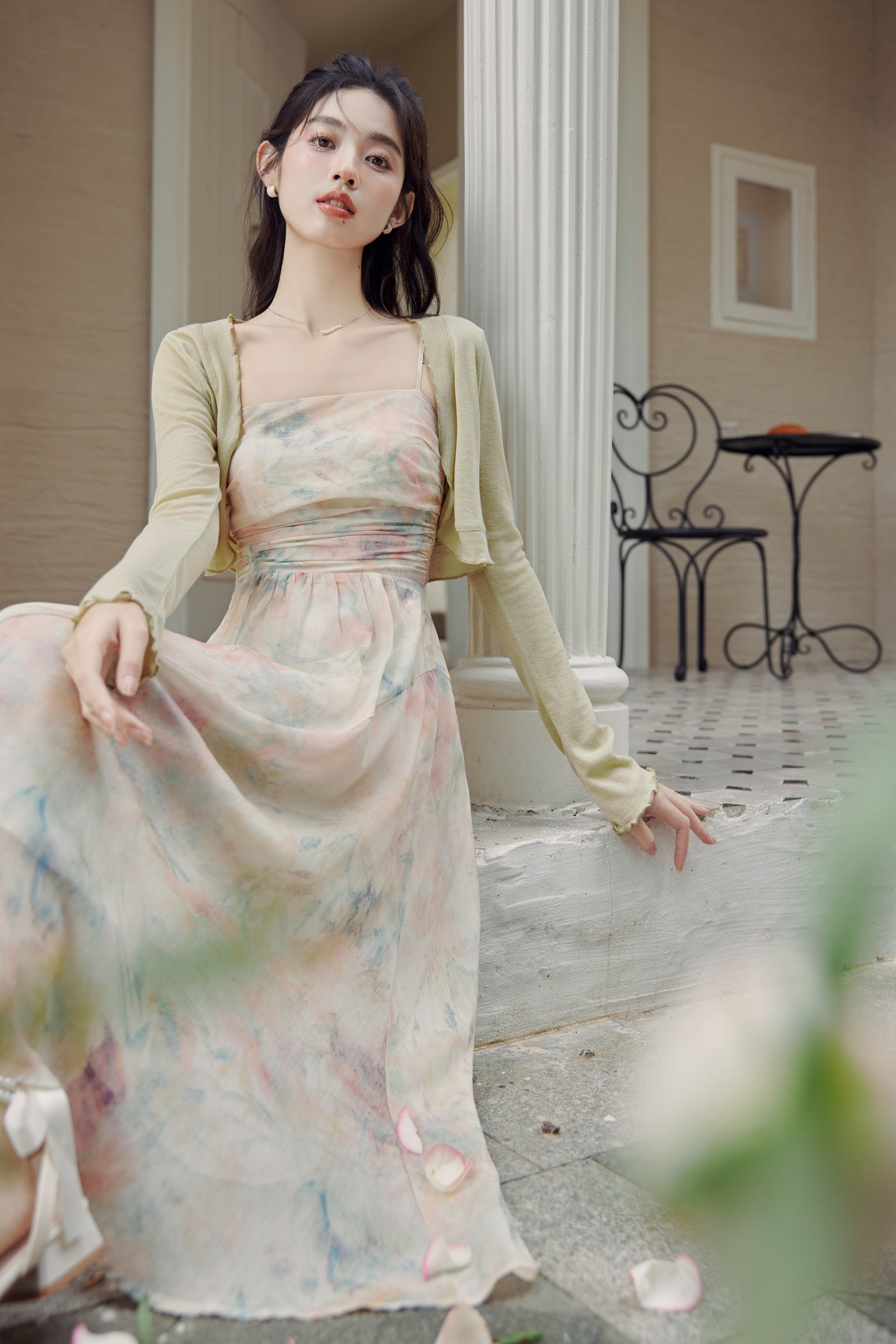 Pastel Watercolor Pleated Midi Dress - Masion Chérie 