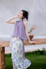 Orchid Dream Halter Blouse and Floral Maxi Skirt Set