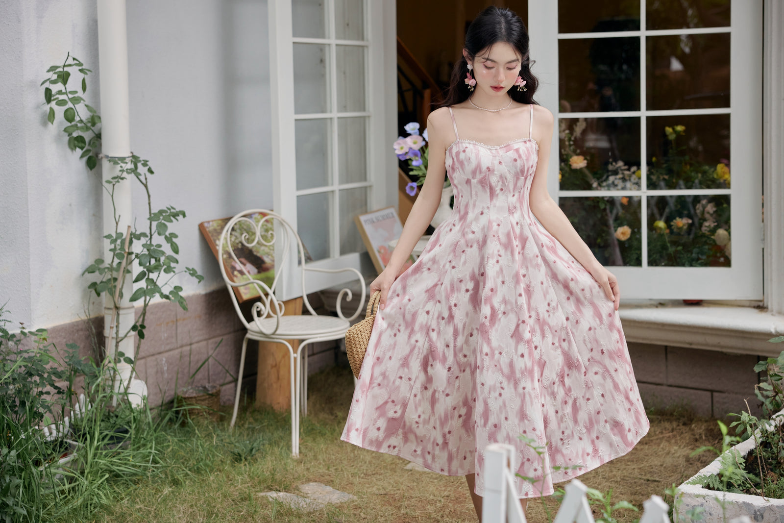 Blush Pink Floral Midi Dress - Masion Chérie