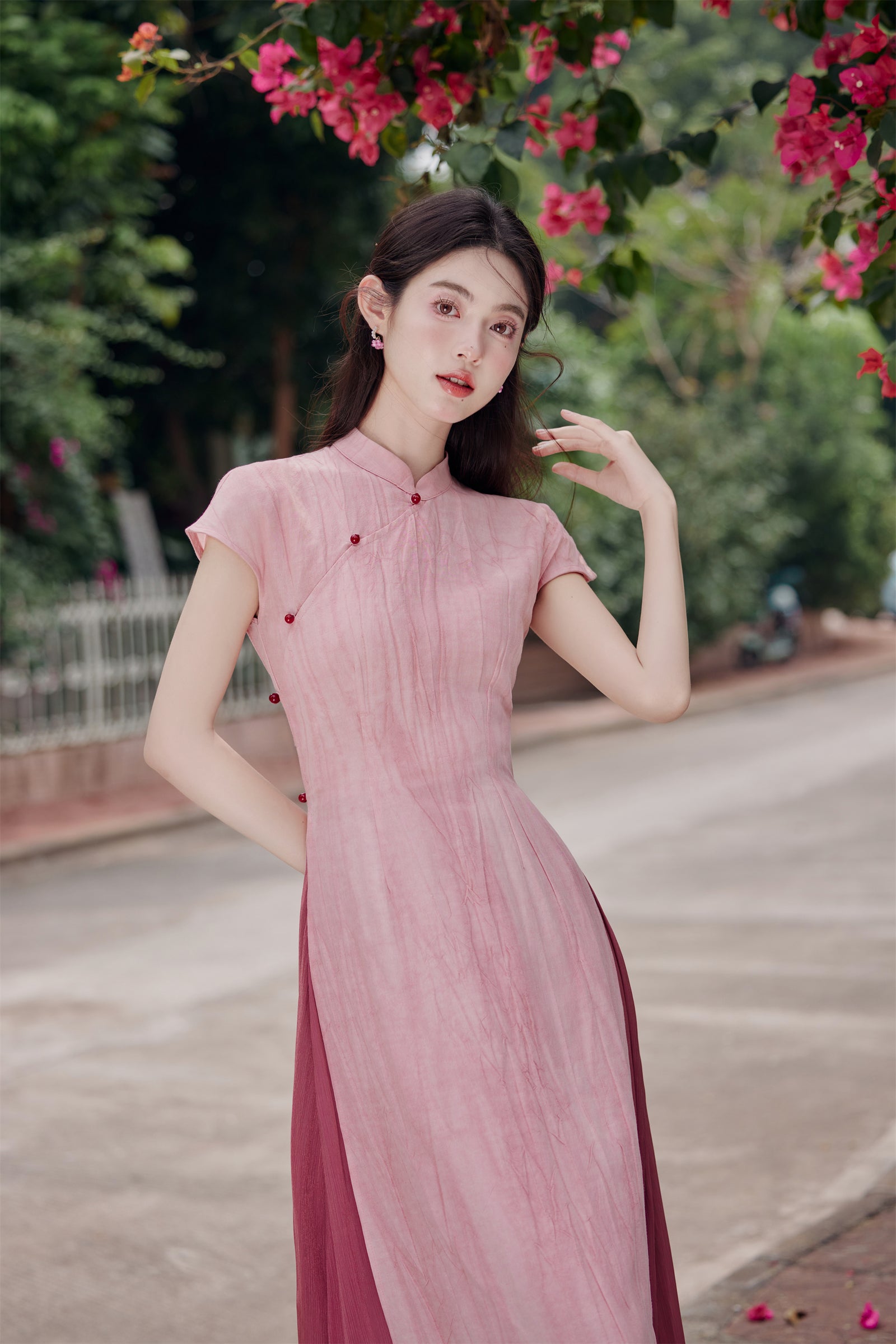 Vintage Pink Modified Cheongsam Dress Two-Piece Set - Masion Chérie