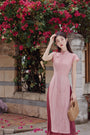 Vintage Pink Modified Cheongsam Dress Two-Piece Set - Masion Chérie