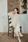 Ivory Embroidered Cheongsam Blouse and Dress Set - Masion Chérie 