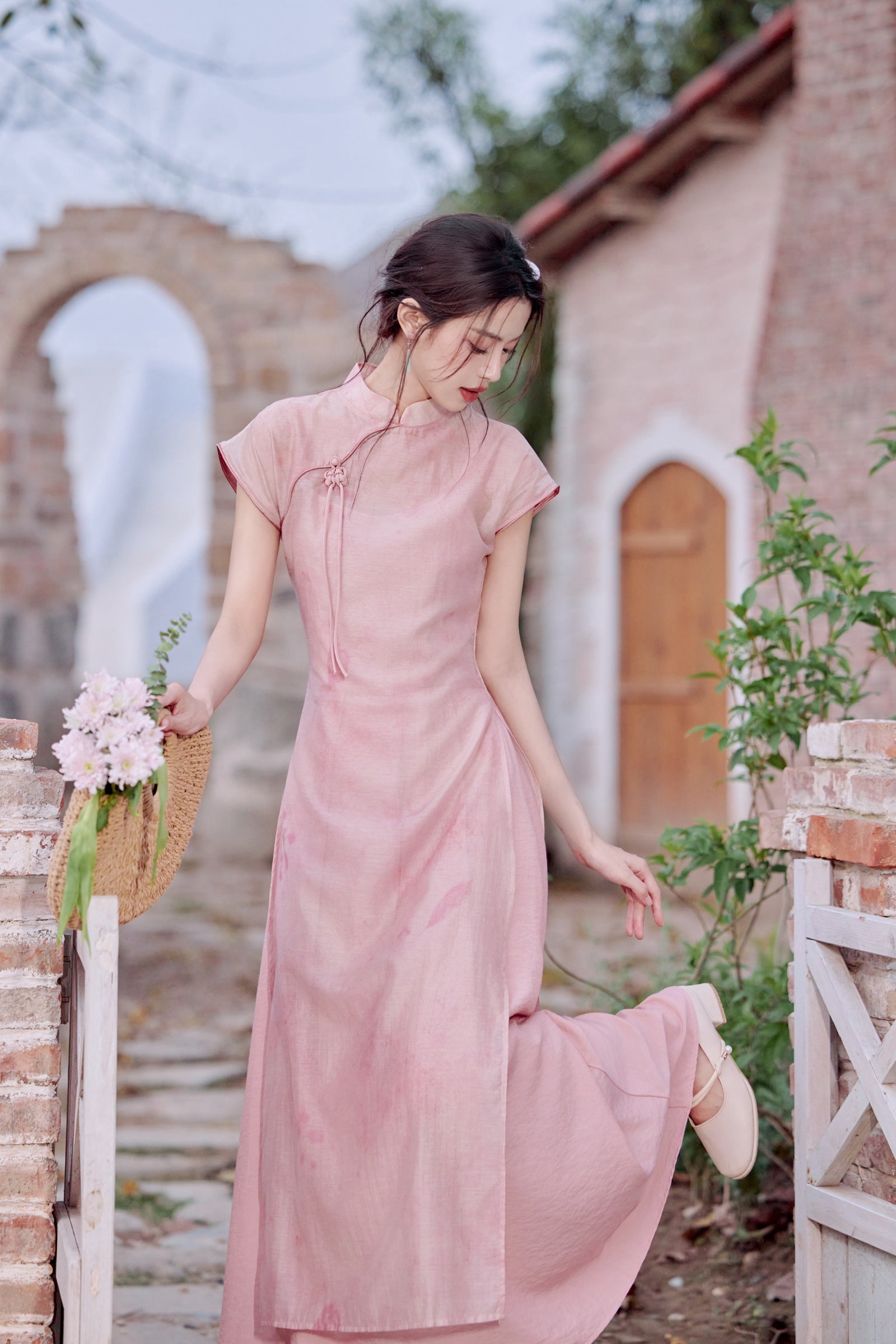 Vintage Pink Modified Cheongsam Dress Two-Piece Set - Masion Chérie