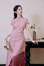 Peach Blossom Asymmetric Cheongsam Dress