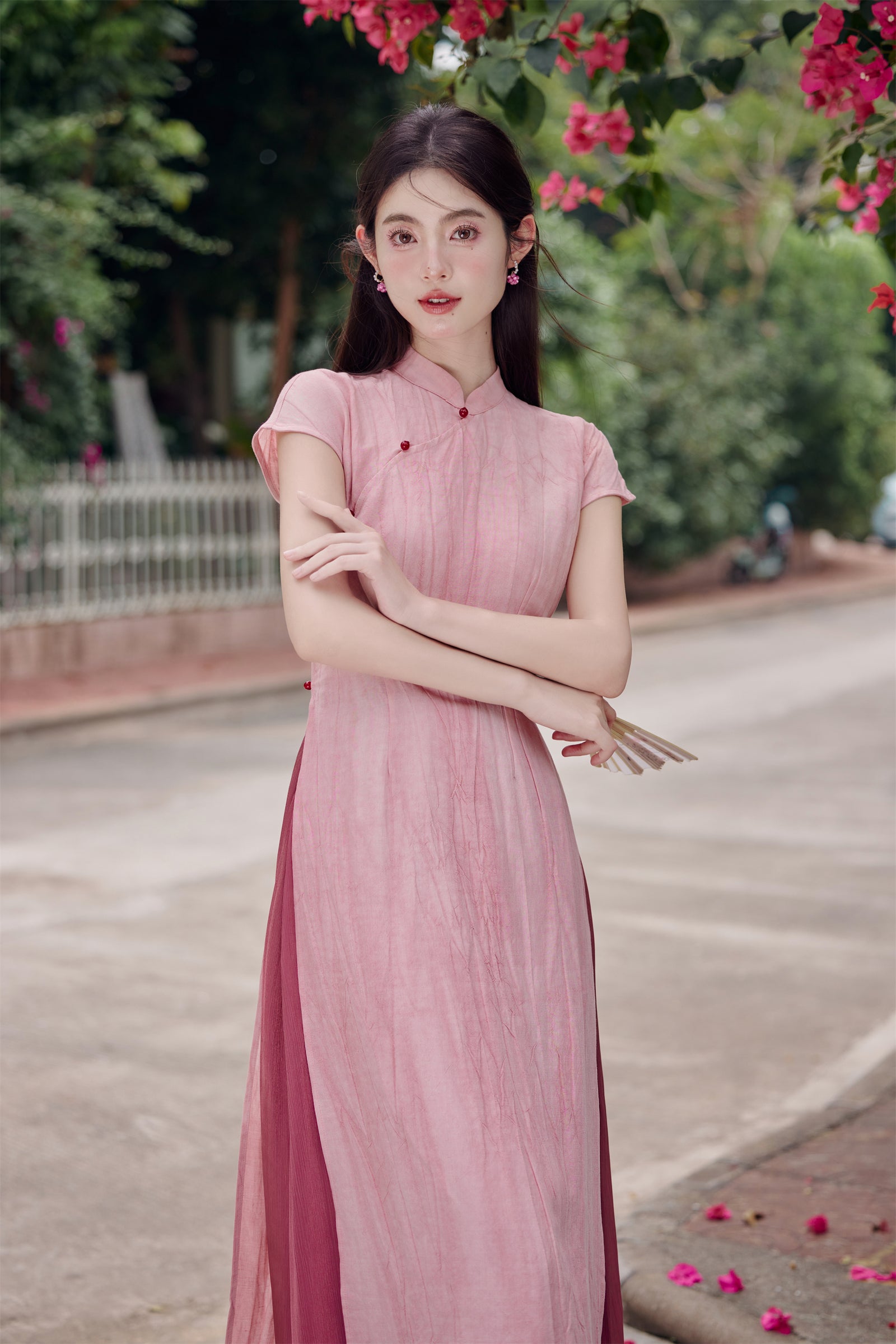 Vintage Pink Modified Cheongsam Dress Two-Piece Set - Masion Chérie