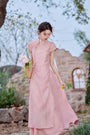 Vintage Pink Modified Cheongsam Dress Two-Piece Set - Masion Chérie