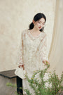 Ivory Embroidered Cheongsam Blouse and Dress Set - Masion Chérie 