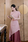 Peach Blossom Asymmetric Cheongsam Dress