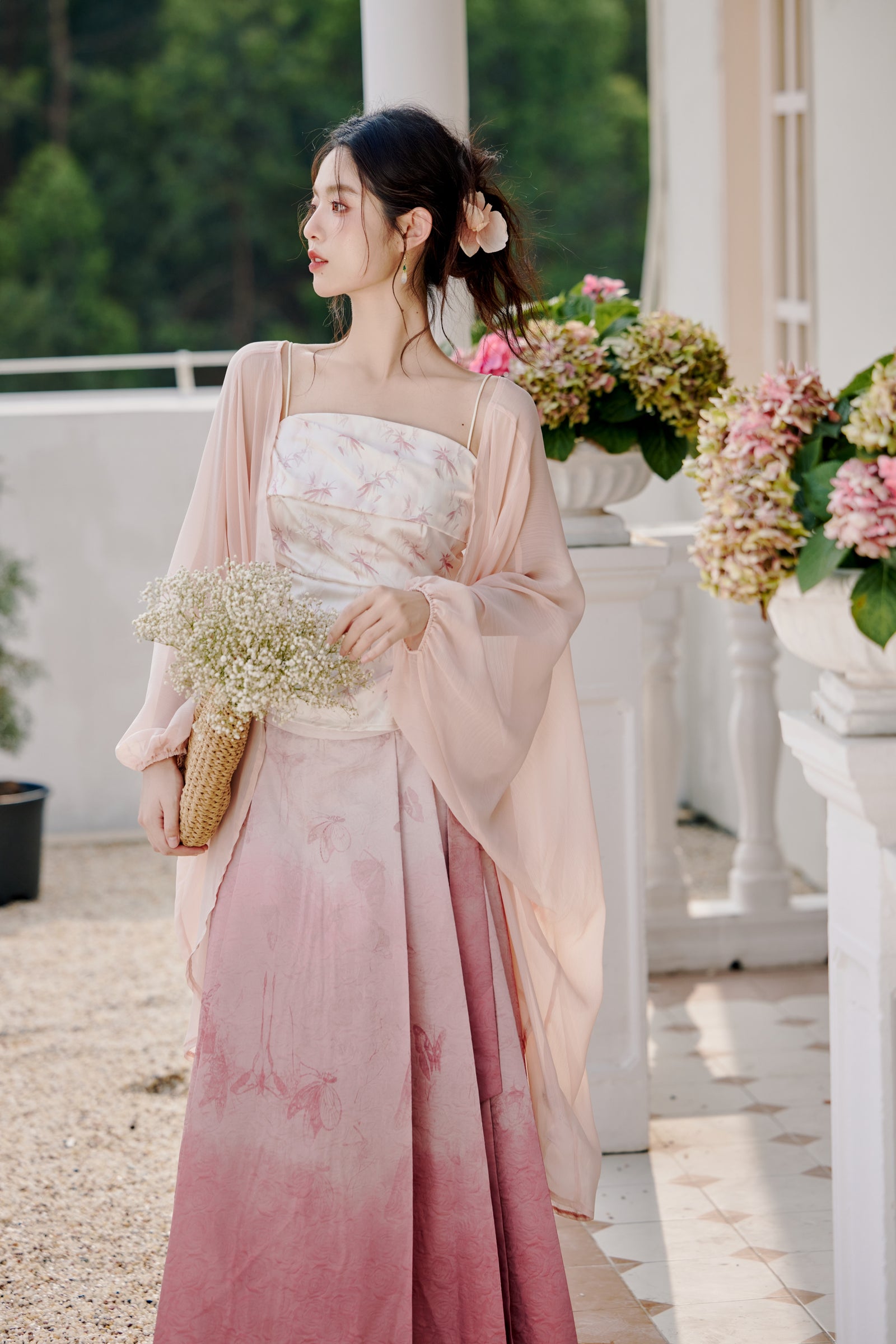 Classic Blush Pink Floral Embroidered Strapless Maxi Dress