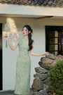 Elegant Green Floral Embroidered Cheongsam Set Dress - Masion Chérie 