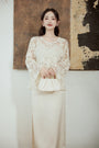 Ivory Embroidered Cheongsam Blouse and Dress Set - Masion Chérie 