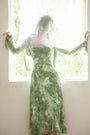 Sage Green Tie-Dye Square Neck Midi Dress