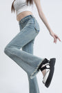 Vintage High-Waisted Frayed Hem Flared Denim Jeans - Masion Chérie