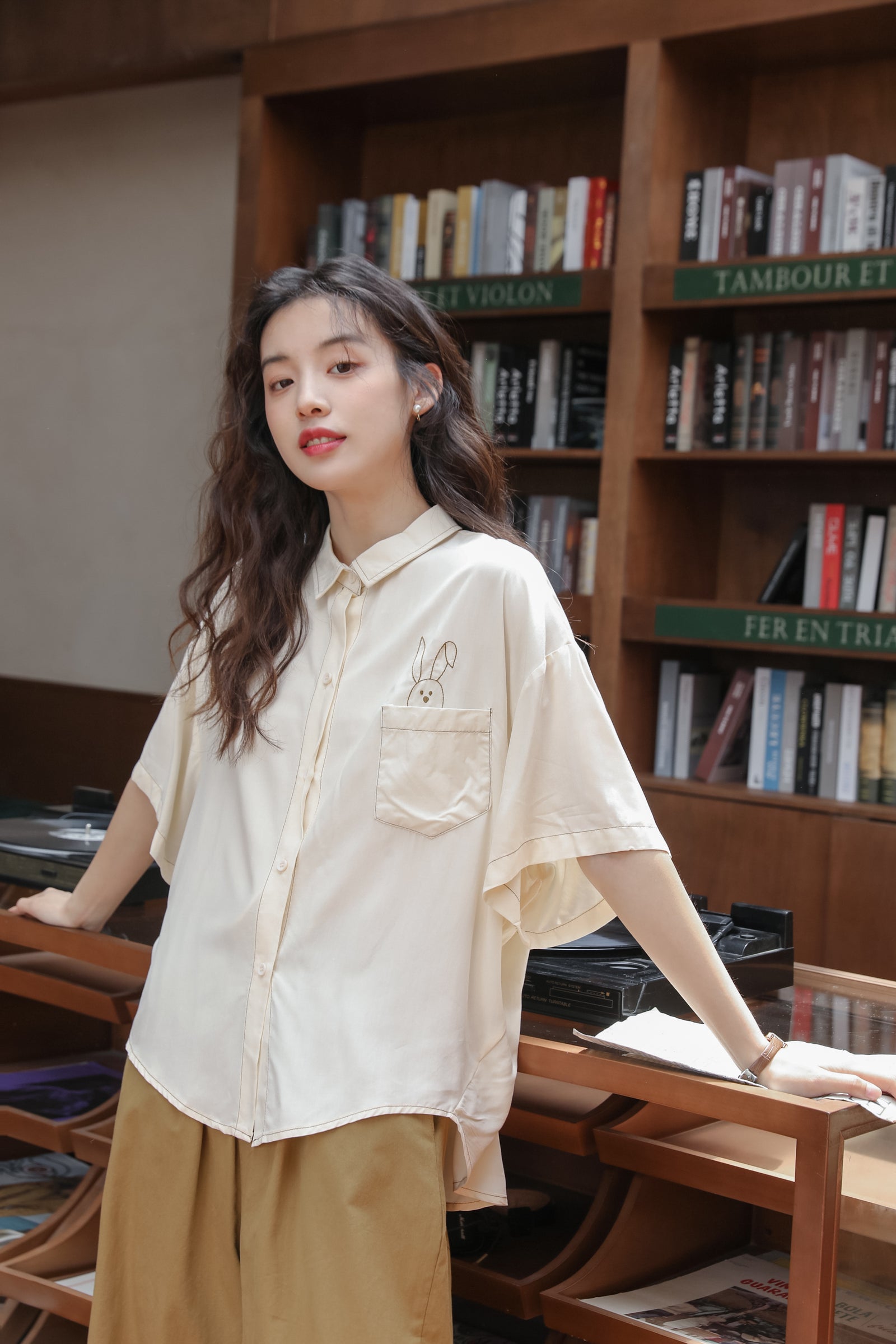 Playful Bunny Embroidered Cotton Button-Up Shirt - Masion Chérie