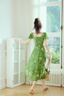 Enchanting Green Floral Print Ruffle Sleeve Midi Dress - Masion Chérie