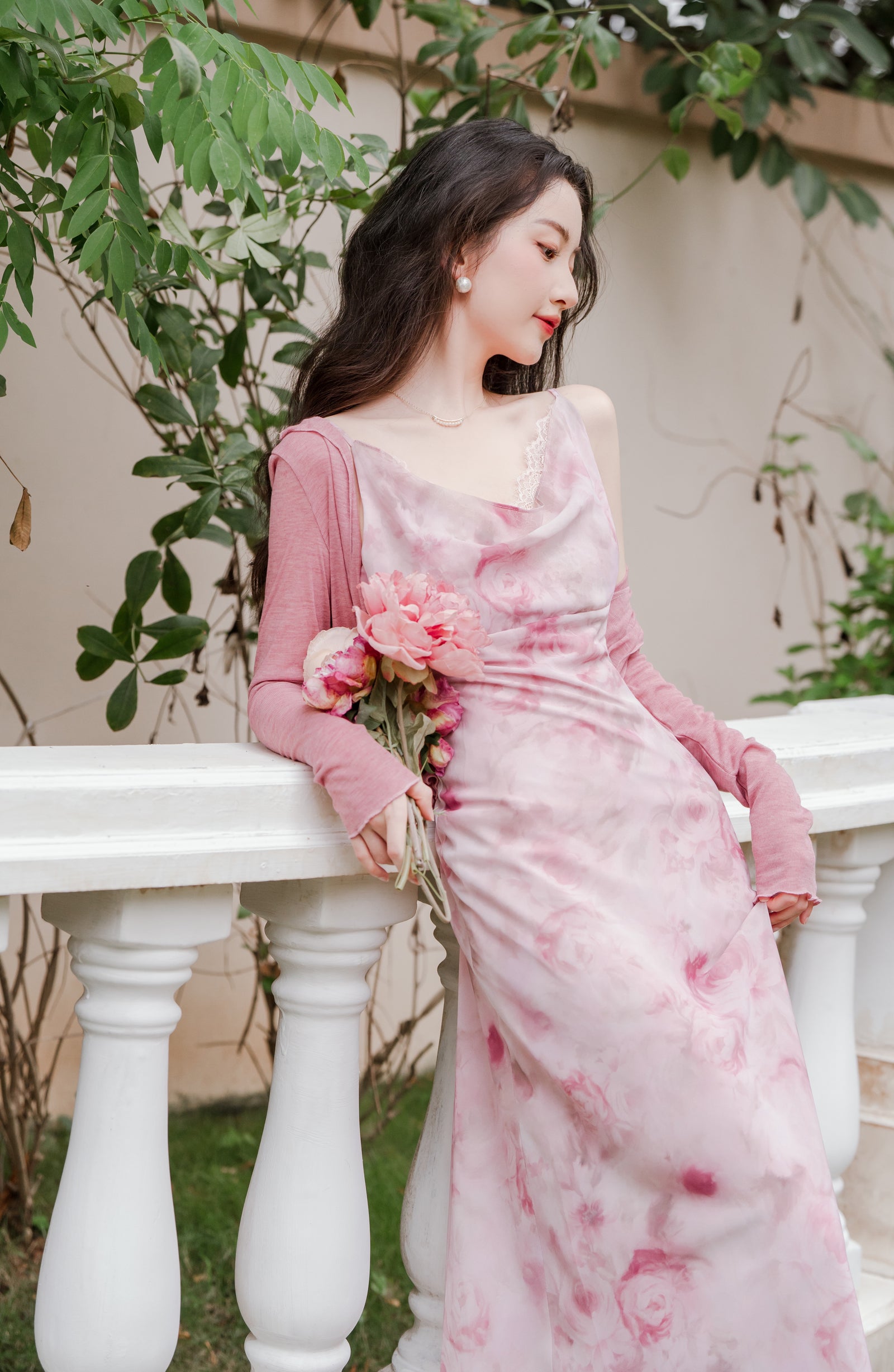 Elegant Pink Floral Mesh Maxi Dress - Masion Chérie