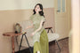 Vintage Green Bamboo Print Two-Piece Cheongsam Dress - Masion Chérie