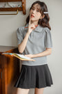 Chic Gray Knit Polo Collared Shirt - Masion Chérie