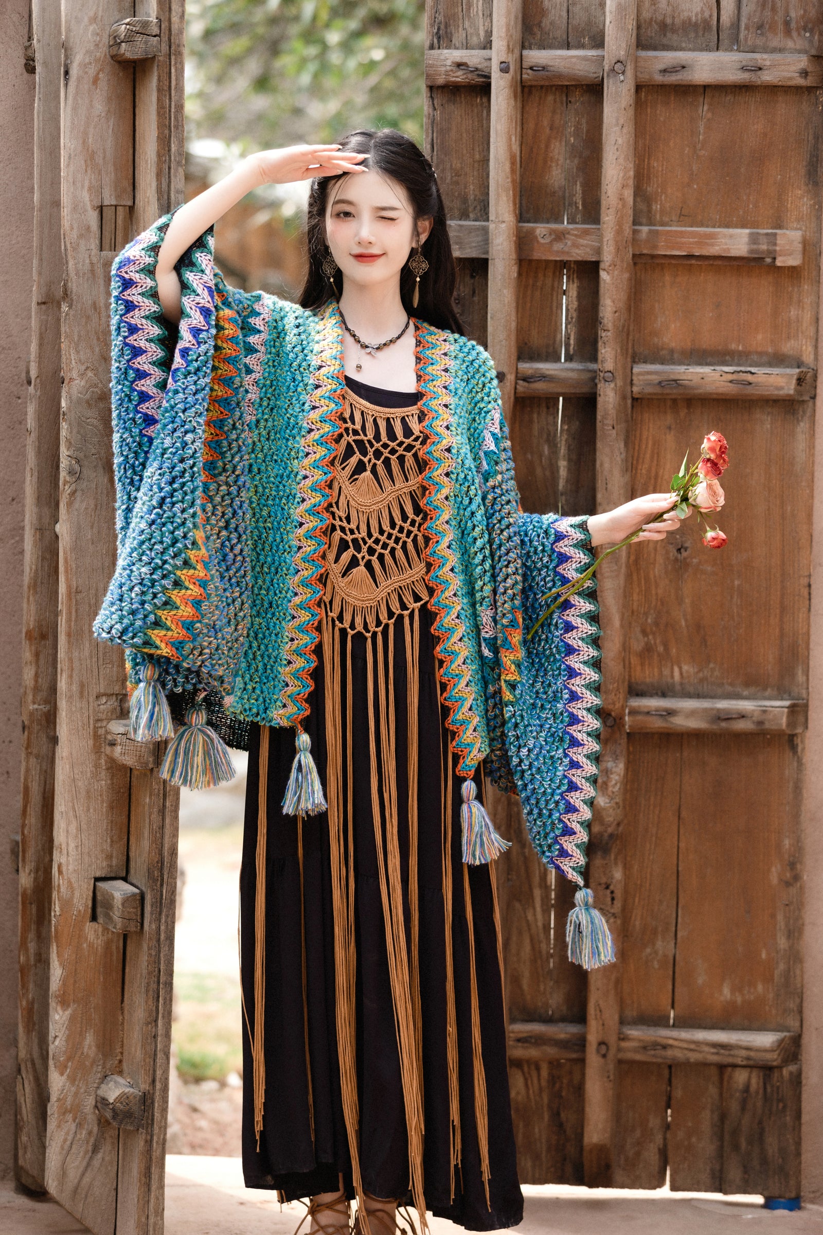 Crochet Strappy Dress with Shawl Set - Masion Chérie