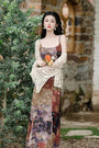 Vintage Patchwork Floral Spaghetti Strap Maxi Dress