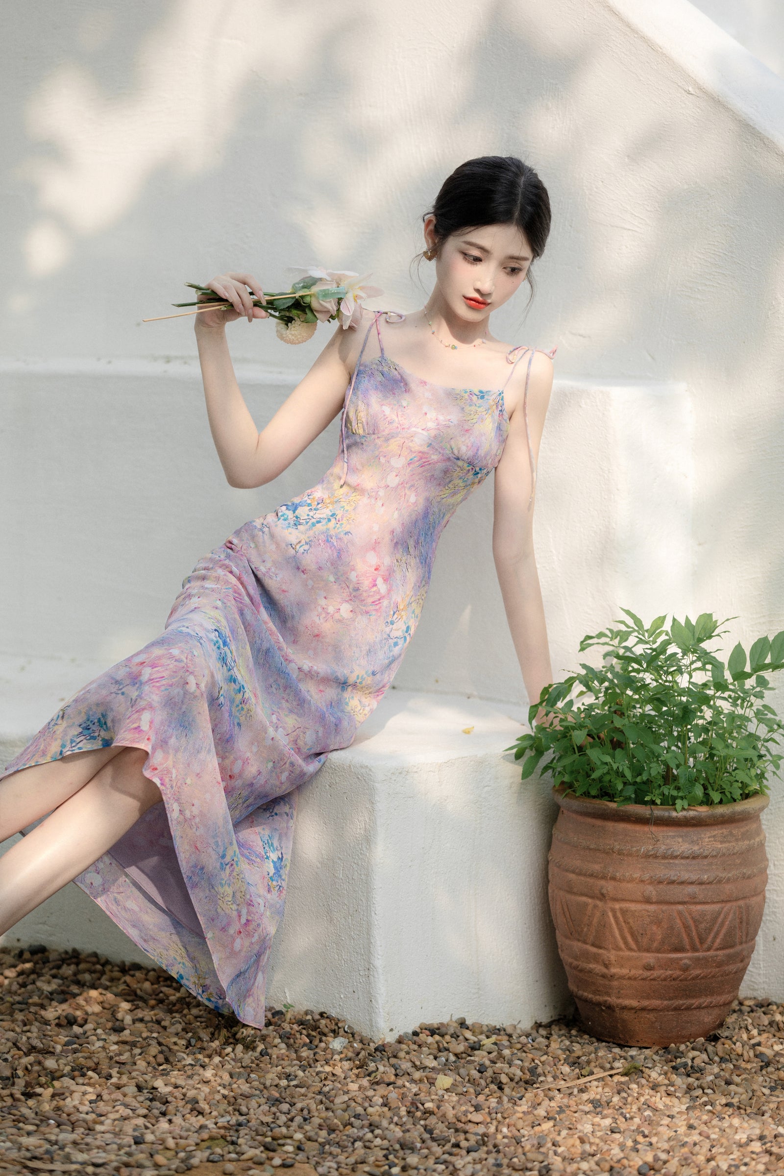 Ethereal Watercolor Floral Sleeveless Maxi Dress - Masion Chérie