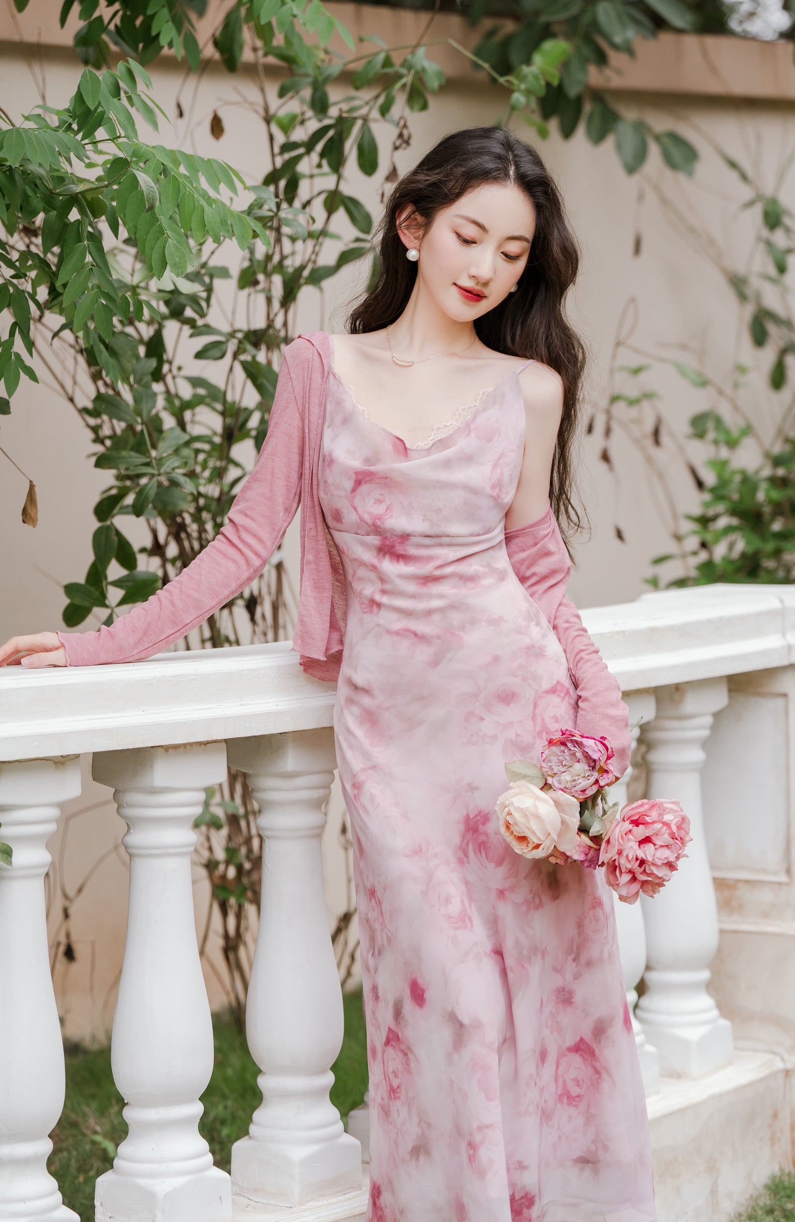 Elegant Pink Floral Mesh Maxi Dress - Masion Chérie